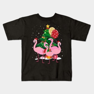 Flamingo Christmas Tree Kids T-Shirt